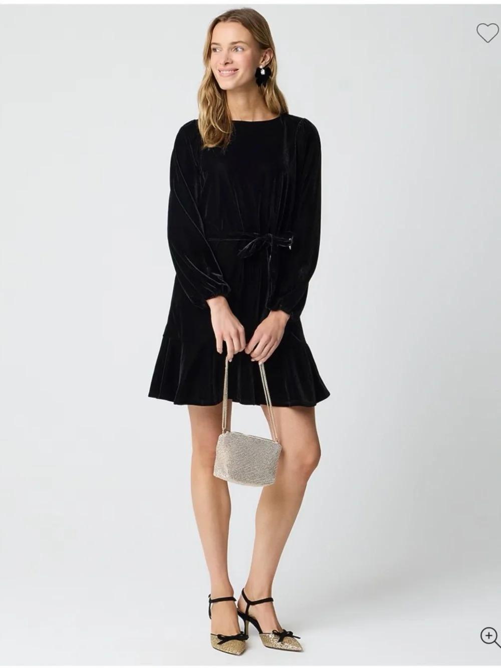 NWT! J. Crew Black Velvet Tie-Waist Mini Dress. Size Large.